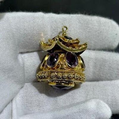 LIV 18k Yellow Gold Vintage Italian Etruscan Multi Gems Large Charm Pendant 26.8 Gr
