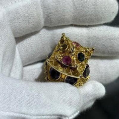 LIV 18k Yellow Gold Vintage Italian Etruscan Multi Gems Large Charm Pendant 26.8 Gr