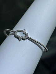 LIV Platinum Sterling Silver Pave White Sapphire Mother of Pearl Hamsa Hand Bracelet