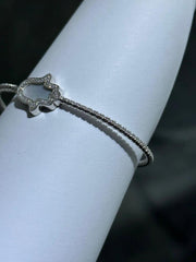 LIV Platinum Sterling Silver Pave White Sapphire Mother of Pearl Hamsa Hand Bracelet