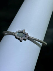 LIV Platinum Sterling Silver Pave White Sapphire MOP Hamsa Hand Cable Bracelet Gift