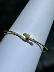 LIV 18k Gold Sterling Silver Pave White Sapphire Snake Design Cable Bangle Bracelet