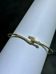 LIV 18k Gold Sterling Silver Pave White Sapphire Snake Design Cable Bangle Bracelet
