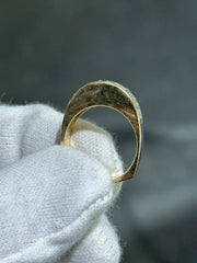 LIV 14k Yellow Gold & Diamonds 10mm Wide Pave Design Halo Dome Band Ring Size 5.75