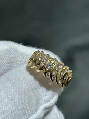 LIV 14k Yellow Gold & Diamonds Channel Set Design Unique Halo Band Ring Size 6.5