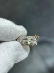 LIV 14k Two Tone Gold & Diamonds Pave Set Wave Design Wide Band Ring Size 5.75