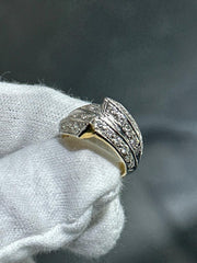 LIV 14k Two Tone Gold & Diamonds Pave Set Wave Design Wide Band Ring Size 5.75