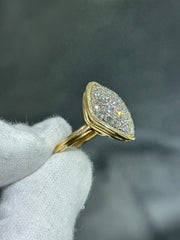 LIV 14k Yellow Gold & Diamonds Vintage Oval Halo Design Long Band Ring Sz 5.5 Gift