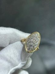 LIV 14k Yellow Gold & Diamonds Vintage Oval Halo Design Long Band Ring Sz 5.5 Gift