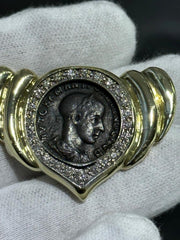 LIV 14k Yellow Gold Vintage Coin & Diamonds Unique Hand Made Slider Pendant Gift