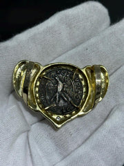 LIV 14k Yellow Gold Vintage Coin & Diamonds Unique Hand Made Slider Pendant Gift