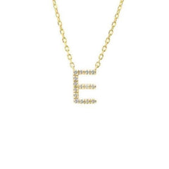 LIV 18k Gold Sterling Silver & Diamonds Initial E Station Halo Necklace 16" L Gift