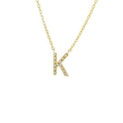 LIV 18k Gold Sterling Silver & Diamonds Initial K Station Halo Necklace 16" L Gift