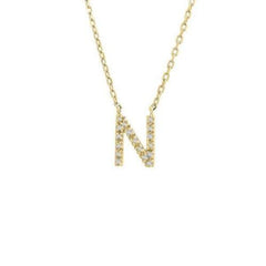 LIV 18k Gold Sterling Silver & Diamonds Initial N Station Halo Necklace 16" L Gift