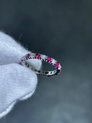 LIV 14k White Gold Natural White Diamonds & Red Ruby Eternity Band Ring Size 6 Gift