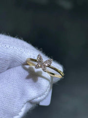 LIV 14k Yellow Gold & Natural White Diamonds Butterfly Design Halo Band Ring Sz 7