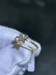 LIV 14k Yellow Gold & Natural White Diamonds Butterfly Design Halo Band Ring Sz 7