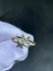 LIV 14k Yellow Gold & Natural White Diamonds Butterfly Design Halo Band Ring Sz 7