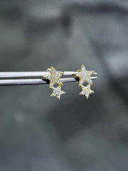 LIV 18k Yellow Gold Sterling Silver White Sapphire Pave Halo Star Stud Earrings Gift