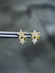 LIV 18k Yellow Gold Sterling Silver White Sapphire Pave Halo Star Stud Earrings Gift