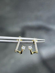 LIV 18k Yellow Gold Sterling Silver White Sapphire Pave Double Halo Stud Earrings