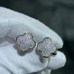 LIV Platinum Sterling Silver .925 Pave White Sapphire Clover Design Cufflinks Gift