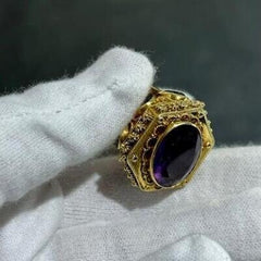 LIV 18k Yellow Gold Vintage Italian Etruscan Multi Gems Large Charm Pendant 26.8 Gr