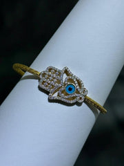 LIV 18k Gold Sterling Silver Pave White Sapphire Evil Eye Hamsa Hand Cable Bracelet