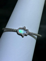 LIV Platinum Sterling Silver Pave White Sapphire MOP Hamsa Hand Cable Bracelet Gift