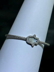 LIV Platinum Sterling Silver Pave White Sapphire MOP Hamsa Hand Cable Bracelet Gift