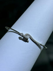 LIV Platinum Sterling Silver Pave White Sapphire Snake Design Cable Bangle Bracelet