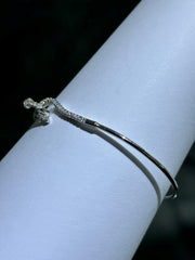 LIV Platinum Sterling Silver Pave White Sapphire Snake Design Cable Bangle Bracelet