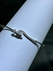 LIV Platinum Sterling Silver Pave White Sapphire Snake Design Cable Bangle Bracelet