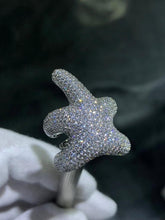LIV Platinum Sterling Silver Pave White Sapphire Large Unique Star Fish Ring Sz 7