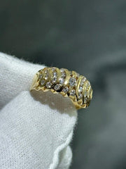 LIV 14k Yellow Gold & Diamonds Channel Set Design Unique Halo Band Ring Size 6.5