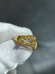 LIV 14k Yellow Gold & Diamonds Open Wave Design Long Halo Band Ring Size 6 Gift