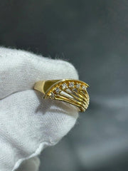 LIV 14k Yellow Gold & Diamonds Open Wave Design Long Halo Band Ring Size 6 Gift