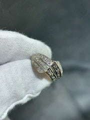 LIV 14k Two Tone Gold & Diamonds Pave Set Wave Design Wide Band Ring Size 5.75