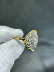 LIV 14k Yellow Gold & Diamonds Vintage Oval Halo Design Long Band Ring Sz 5.5 Gift