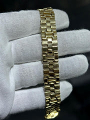 LIV 14k Yellow Gold Vintage Rolex Design Flat Link Bracelet 7" Length 30 Grams Gift