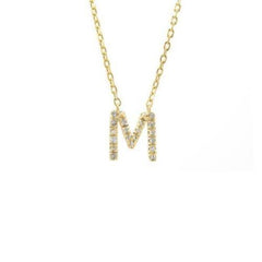 LIV 18k Gold Sterling Silver & Diamonds Initial M Station Halo Necklace 16" L Gift