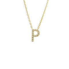 LIV 18k Gold Sterling Silver & Diamonds Initial P Station Halo Necklace 16" L Gift