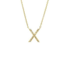 LIV 18k Gold Sterling Silver & Diamonds Initial X Station Halo Necklace 16" L Gift