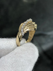 LIV 14k Yellow Gold & Natural Diamonds Wave Design Hand Made Band Ring Sz 7 Gift