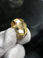 LIV 14k Yellow Gold Diamond Cut 10mm Wide Vintage Cigar Band Halo Ring Sz 7 Gift