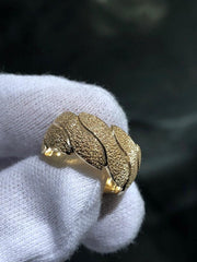 LIV 14k Yellow Gold Diamond Cut 10mm Wide Vintage Cigar Band Wave Halo Ring Sz 6.5