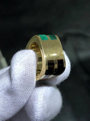 LIV 18k Yellow Gold Reversible Cigar Band Tiger Eye Green Onyx Stone Wide Ring Sz6.5