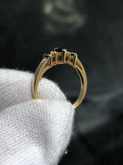 LIV 14k Yellow Gold Diamonds Blue Sapphire Marquise Vintage Halo Band Ring Size 6.75