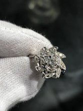 LIV 14k White Gold & Diamonds Round Cut Flower Design Vintage Halo Band Ring Size 6