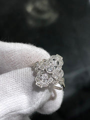 LIV 14k White Gold & Diamonds Pave Rectangular Vintage Halo Band Ring Size 5.5 Gift